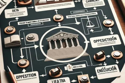 Diagrama de flujo del procedimiento monitorio en España, mostrando desde la petición inicial hasta la ejecución o juicio en caso de oposición.