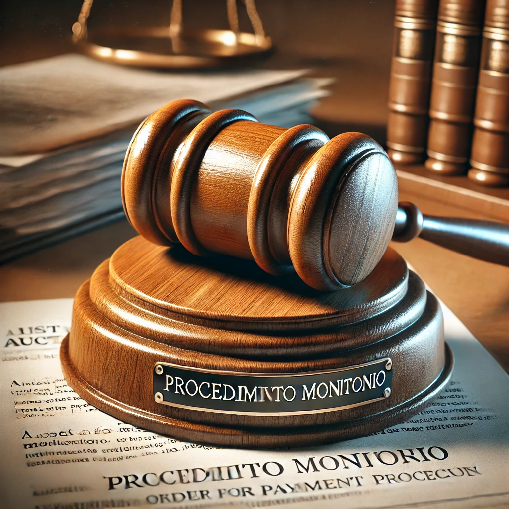 Martillo de subasta judicial simbolizando la fase de ejecución de la deuda en un procedimiento monitorio.