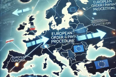 Mapa de la Unión Europea con flechas que simbolizan el cobro de deudas transfronterizas mediante el monitorio europeo