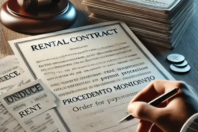 Contrato de alquiler y recibos de renta, evidenciando la deuda impagada por el inquilino.